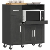 HOMCOM Mikrowellenmöbel aus Holz mit Schublade, 2 Schränken, offener Ablage und verstellbarem Regal, 80x40x88.7 cm, Schwarz(m-8)