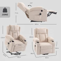 HOMCOM Sillón Relax Reclinable Eléctrico Levanta Personas con 8 Puntos Masaje y Calor Lumbar Puerto USB Mando Reposapiés Crema(m-3)