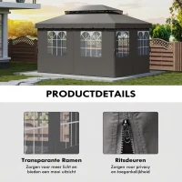 Outsunny Paviljoenzijwanden, 4 zijpaneeldelen voor tuinpaviljoen, met rits, 3 x 4 m paviljoen, Donkergrijs(m-7)