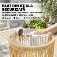 Outsunny Set Bistro cu 3 Piese, Set de Terasă din Ratan pe și Oțel, Bej(m-7)
