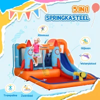 Outsunny Opblaasbaar Springkasteel met Blower voor 4 Kinderen Raketpatroon(m-4)