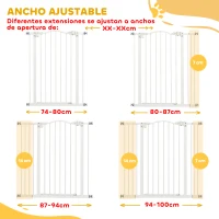 PawHut Barrera de Seguridad para Perros Extensible 74-100 cm para Puertas y Escaleras Cierre Automático Doble Bloqueo Blanco(m-4)