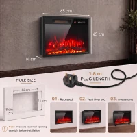 HOMCOM Electric Fireplace Insert, Recessed Electric Fire with Adjustable Flame Effect, Timer, Remote, 750W/1500W, Black(m-3)