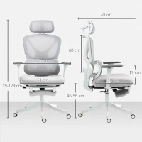 HOMCOM Cadeira de Escritório de Malha Reclinável com Apoio para a Cabeça Ajustável e Altura Regulável  71x70x109-119 cm Cinza(m-3)