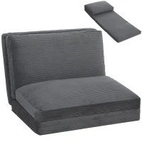 HOMCOM Pat fotoliu pliabil 99 cm, fotoliu de podea căptușit din catifea cu caneluri, husă detașabilă lavabilă, gri(m-8)