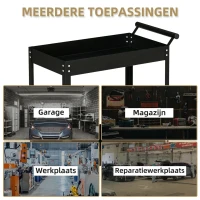 DURHAND Gereedschapswagen, 2 niveaus, wagen, 4 wielen, staal, tot 150 kg, 84,5 x 38 x 84 cm, Zwart(m-6)