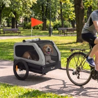 PawHut Opvouwbare Fietsaanhanger voor Middelgrote Honden tot 20kg Helling, Reflectoren, Lijn en Vlag Grijs(m-9)