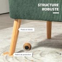 HOMCOM Canapé 2 places, canapé de salon en velours côtelé, assise rembourrée et pieds en bois d'hévéa, 117x56,5x77cm, vert(m-5)