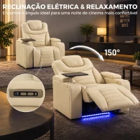 HOMCOM Cadeirão Relax Reclinável Elétrico com Aquecimento Lombar, Massagem por Vibração, Luz LED, Apoio para os Pés, USB e USB-C, Branco Creme(m-5)