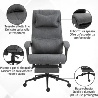 Vinsetto Sedia da Ufficio Ergonomica ad Altezza Regolabile con Braccioli e Poggiapiedi, 66x70x115-123 cm, Grigia(m-6)