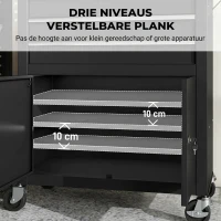HOMCOM Gereedschapskast op wielen met perforatiepaneel en 3 lades voor garage en werkplaats, zwart(m-5)