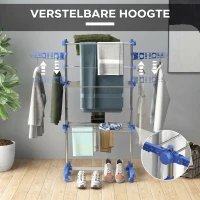 HOMCOM Opvouwbare Wasrek met 4 niveaus en One-Klick-systeem - 142 cm x 55 cm x 152 cm - Blauw + Zilver(m-4)