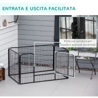 PawHut Recinto per Cani di Piccoli Taglia da Interno ed Esterno, Recinzione per Animali Domestici con Rete 6 pz in Acciaio e Metallo, 125x80x70 cm, Nero(m-6)