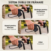 HOMCOM Rolator pliabil ușor pentru seniori cu geantă și coș, 3 roți, 136 kg, argintiu(m-5)