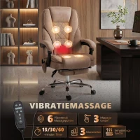 Vinsetto Ergonomische bureaustoel met massagefunctie, draaibaar, met voetensteun, bruin(m-4)