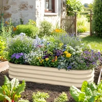 Outsunny Galvanised Raised Garden Bed, Metal Planter Box with Safety Edging, for Flowers, Herbs, Succulents, Cream White(m-8)