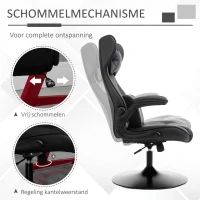 HOMCOM gamestoel computerstoel lendenkussen in hoogte verstelbaar metaal zwart(m-6)