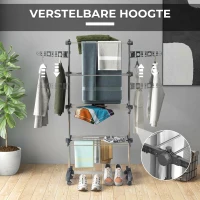 HOMCOM Opvouwbare Wasrek met 5 Niveaus, One-Klik-Systeem, 142 cm x 55 cm x 172 cm, Grijs + Zilver(m-4)
