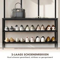 HOMCOM 3-in-1 kapstok met haken, bankje en schoenrek, metaal & spaanplaat, zwart(m-7)