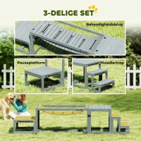 PawHut Agility-set honden 3-delig agility-uitrusting met brug, trap, platform, vurenhout, 117 x 50 x 56 cm, Grijs(m-4)