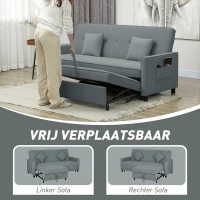 HOMCOM Slaapbank, verstelbare 3-zitsbank met bedfunctie, slaapbank met uitschuifbaar bed, kussens, grijs(m-5)