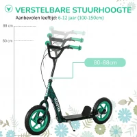 AIYAPLAY kinderstep, in hoogte verstelbare step voor kinderen, met rem, standaard, 2 wielen, staal, groen(m-4)