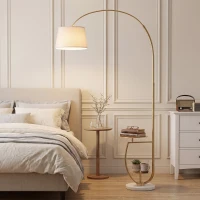 HOMCOM Lampadar de podea modern cu arc pentru living, 2 rafturi, înălțime reglabilă de 148 la 177 cm, auriu și bej(m-4)