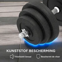 HOMCOM halterset 40 kg, 2 metalen handgrepen, 12 halterschijven, vloervriendelijk, zwart(m-6)