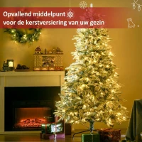 HOMCOM Kunstmatige Kerstboom, Kerstboom, Incl. Kunstmatige Sneeuw, LED-Lichten, 180 cm, Groen + Wit(m-4)