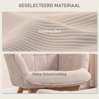 HOMCOM Fauteuil met Scandinavisch accent, voetenbank, fauteuilset, beukenhout, corduroy-look, beige(m-4)