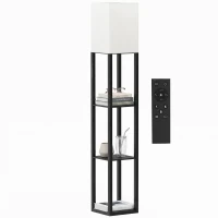 HOMCOM Lampă de podea cu rafturi, lampă modernă dimmabilă cu abajur textil, temperatură de culoare reglabilă, negru(m-8)
