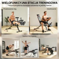 SPORTNOW Regulowana ławka do 300 kg 3 w 1 ławka treningowa z rolkami prostownik nóg modlitewnik zagłówek taśmy oporowe(m-4)