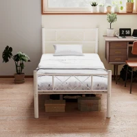 HOMCOM Eenpersoonsbedframe met Hoog Hoofdeinde, Eenvoudige Montage, Opbergruimte onder het Bed, Staal, Wit(m-7)