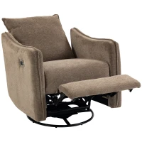 HOMCOM Poltrona Relax Elétrica Reclinável 155° com Apoia-pés, Giratória 270°, Assento Amplo, Balanço, Chenille, Caqui(m-1)