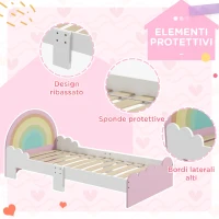 ZONEKIZ Lettino per Bambini 3-6 Anni con Sponde Laterali Anticaduta in MDF, 143x74x66 cm, Bianco e Rosa(m-4)