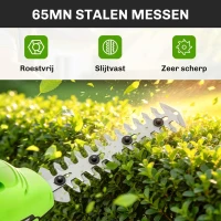 Outsunny 2-in-1 Draadloze Heggenschaar Elektrische Heggen- & Struikschaar met 20/10 cm Snijlengte, Oplader(m-7)