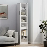 HOMCOM Badkamerkast 180 cm hoog, smalle kast met 2 deuren en 4 verstelbare planken, spaanplaat en MDF, wit(m-7)
