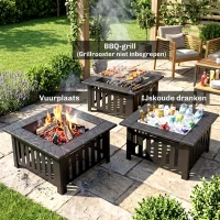 Outsunny Vuurschaal van Staal - Vuurkorf met Vonkenscherm en Pook - Voor Outdoor BBQ of Camping - 67x67x47cm - Zwart(m-4)