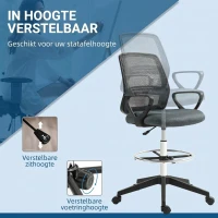 Vinsetto Ergonomische Bureaustoel met Armleuningen en Verstelbare Voetensteun, Mesh Bekleding Grijs(m-6)