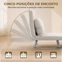 HOMCOM Poltrona-Cama em Veludo com Encosto Ajustável, Almofada e Braços em Madeira para Sala ou Quarto, Creme(m-5)