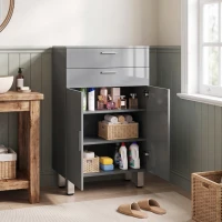 kleankin Badkamerkast, badkamercommode met 2 lades, verstelbare plank, hout, grijs(m-8)