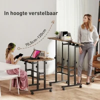 HOMCOM Bureau verstelbaar keukentafel met plank, wielen, computertafel Rustiek Braun 60 x 60 x 70,5-120 cm(m-4)