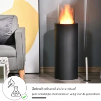 HOMCOM Ethanolkachel bio-ethanolbrander 0.4 L, 1 uur Brandduur 1000W no smoke staal gehard glas zwart 30 x 30 x 94 cm(m-4)