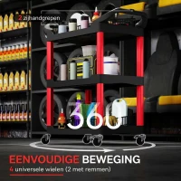 HOMCOM Gereedschapswagen met 3 Lagen, Zijhandgrepen, Wielen, Kunststof, Rood(m-5)