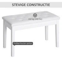 HOMCOM pianokruk pianobank traditionele landelijke stijl cosmetische kruk opbergruimte rubberhout kunstleer wit 76 x 36 x 50 cm(m-7)