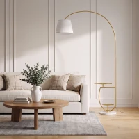 HOMCOM Lampadar de podea modern cu arc pentru living, 2 rafturi, înălțime reglabilă de 148 la 177 cm, auriu și bej(m-2)