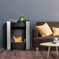 HOMCOM Camino Bioetanolo con Serbatoio da 0.9L e Copertura 20m², Biocamino in Acciaio e Vetro, 60x20x79cm, Bianco e Nero(m-10)