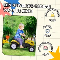 HOMCOM Pedaaltractor met aanhanger, gereedschap, claxon, voor kinderen van 3 jaar en ouder, metalen frame, zwart/geel, 133 x 42 x 51 cm(m-7)