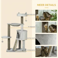 PawHut kattenboom inclusief kattengrot, kattenbed, kattenhangmat en speelgoed 60 cm x 40 cm x 113 cm, lichtgrijs(m-6)