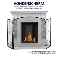 HOMCOM Vuurvonkbescherming voor haarden, 3 panelen, inklapbaar, flexibel, metaal, zwart, 132,5 x 76,5 cm.(m-4)